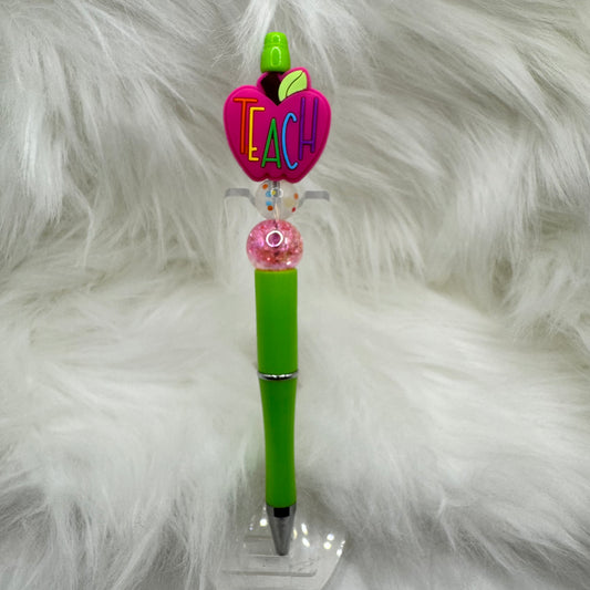 Teach Pink Apple Silicone Focal Bead Pen