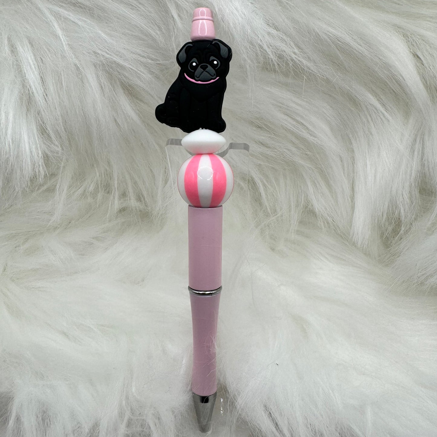 Black Pug Silicone Focal Bead Pen