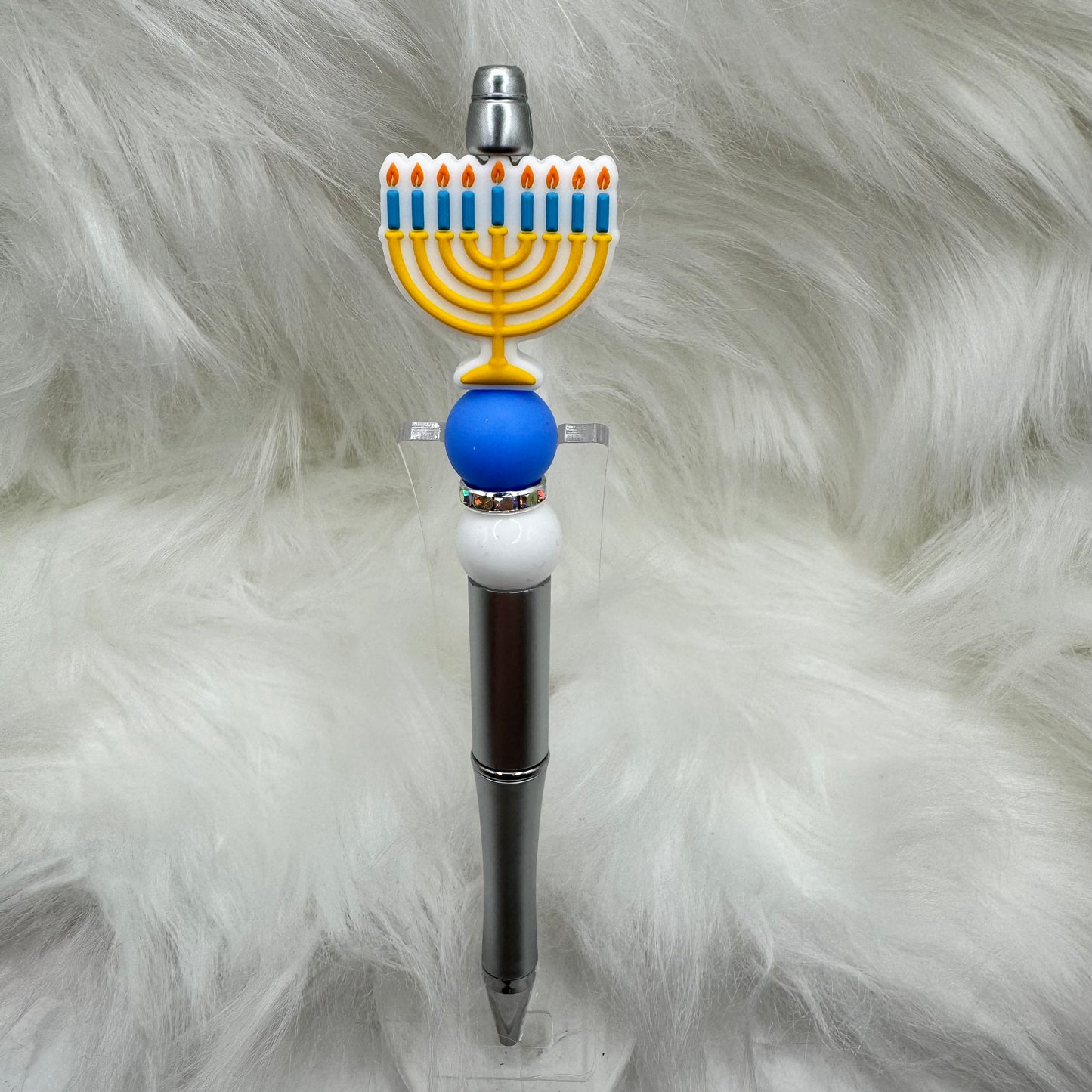 Menorah, Hanukkah Silicone Focal Bead on Silver Pen