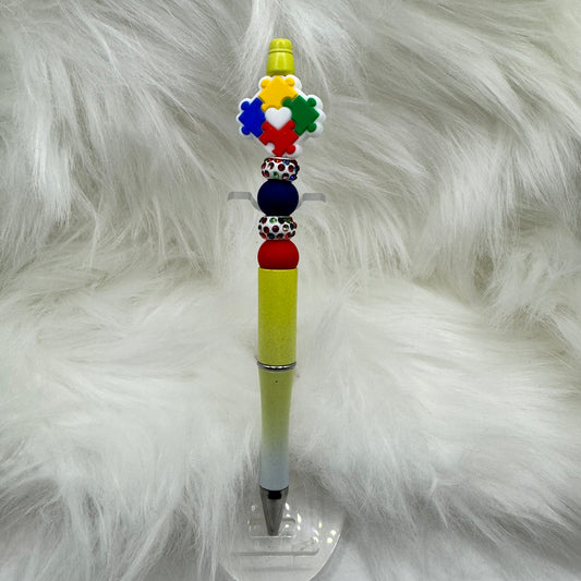 Autism Puzzle Heart Silicone Focal Bead Pen