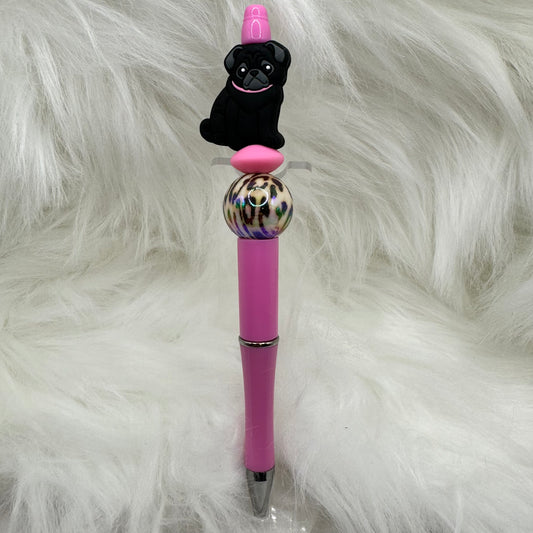 Black Pug Silicone Focal Bead Pen