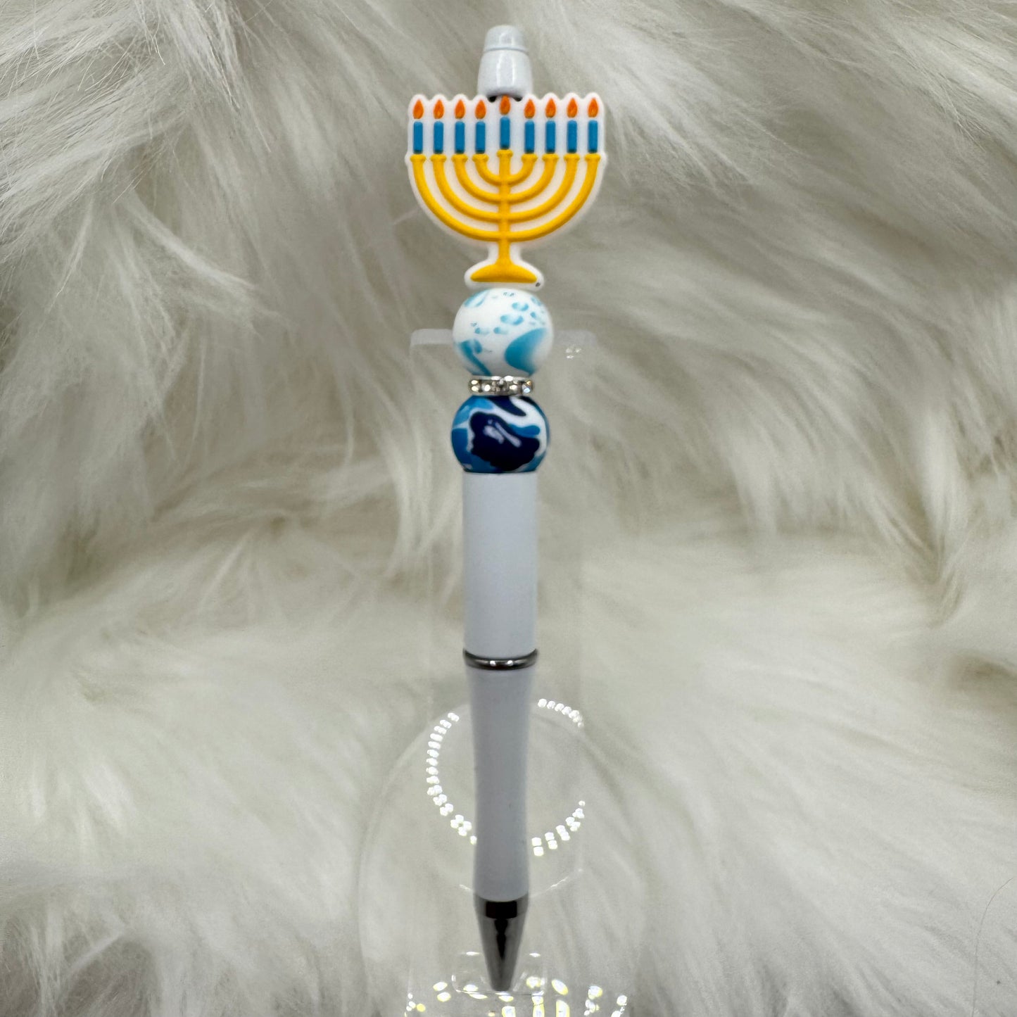 Menorah, Hanukkah Silicone Focal Bead on a White Pen